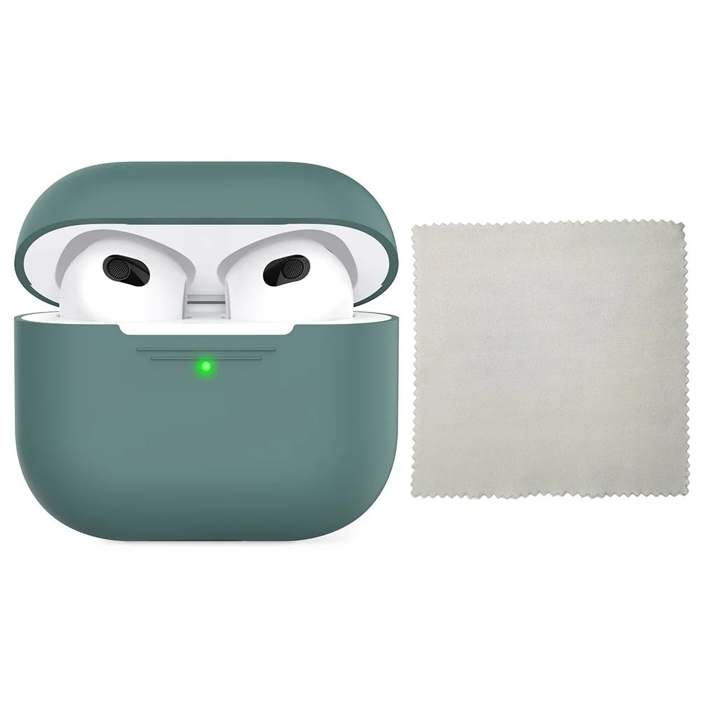 AHASTYLE PT176 For Apple AirPods 3 Silicone Protective Case Bluetooth-compatible Earphone Anti-drop Cover with Anti-dust Charging Port Plug - Green - 1