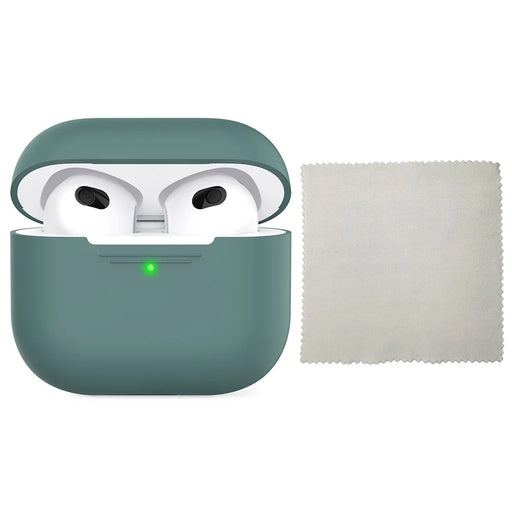AHASTYLE PT176 For Apple AirPods 3 Silicone Protective Case Bluetooth-compatible Earphone Anti-drop Cover with Anti-dust Charging Port Plug - Green - 1