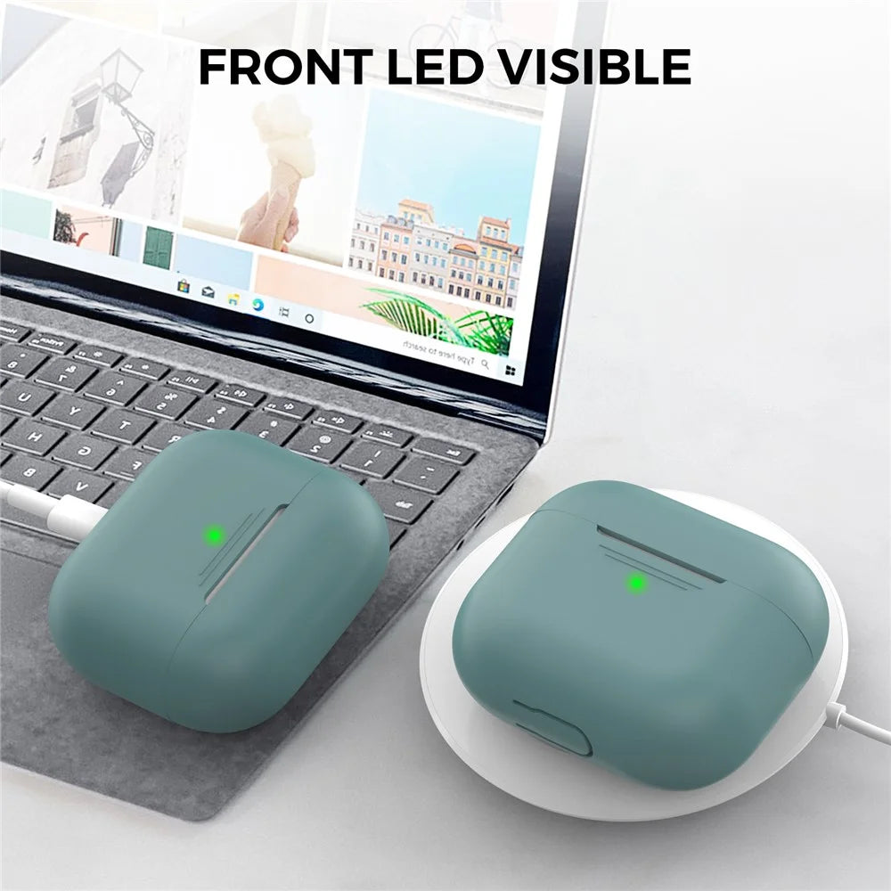 AHASTYLE PT176 For Apple AirPods 3 Silicone Protective Case Bluetooth-compatible Earphone Anti-drop Cover with Anti-dust Charging Port Plug - Green - 3