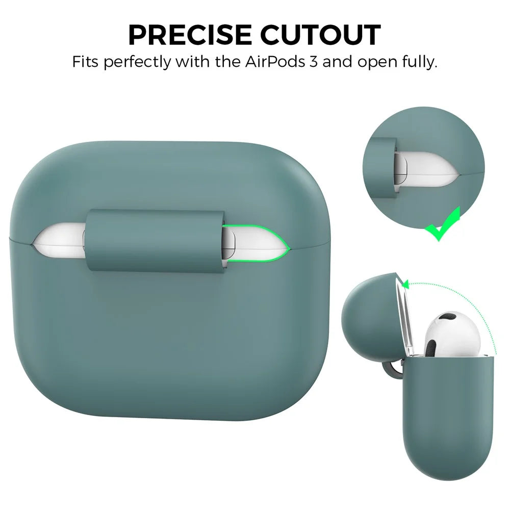 AHASTYLE PT176 For Apple AirPods 3 Silicone Protective Case Bluetooth-compatible Earphone Anti-drop Cover with Anti-dust Charging Port Plug - Green - 4
