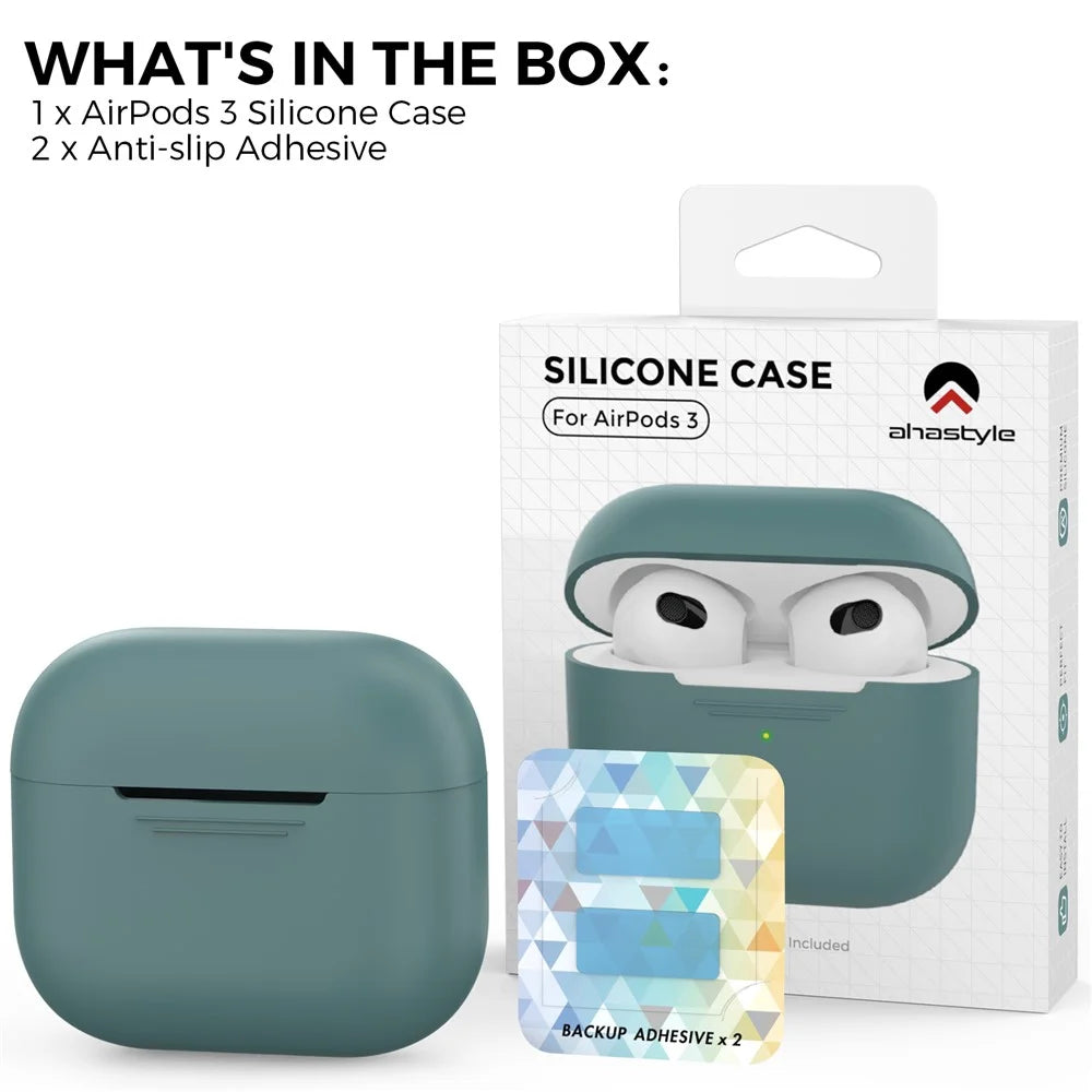 AHASTYLE PT176 For Apple AirPods 3 Silicone Protective Case Bluetooth-compatible Earphone Anti-drop Cover with Anti-dust Charging Port Plug - Green - 7