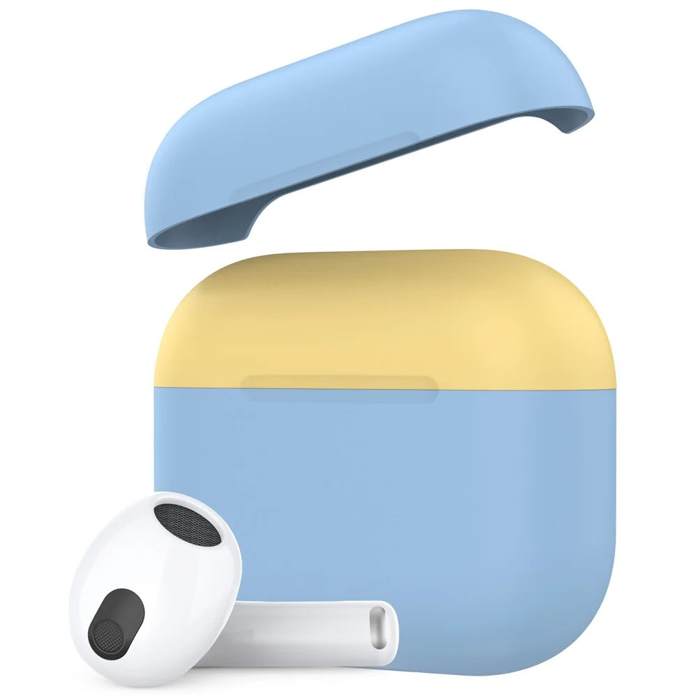 AHASTYLE PT147-2 Silicone Cover for Apple AirPods 3 Case Dual Color TWS Headset Protective Case (2 Caps + 1 Body) - Sky Blue / Yellow - 1