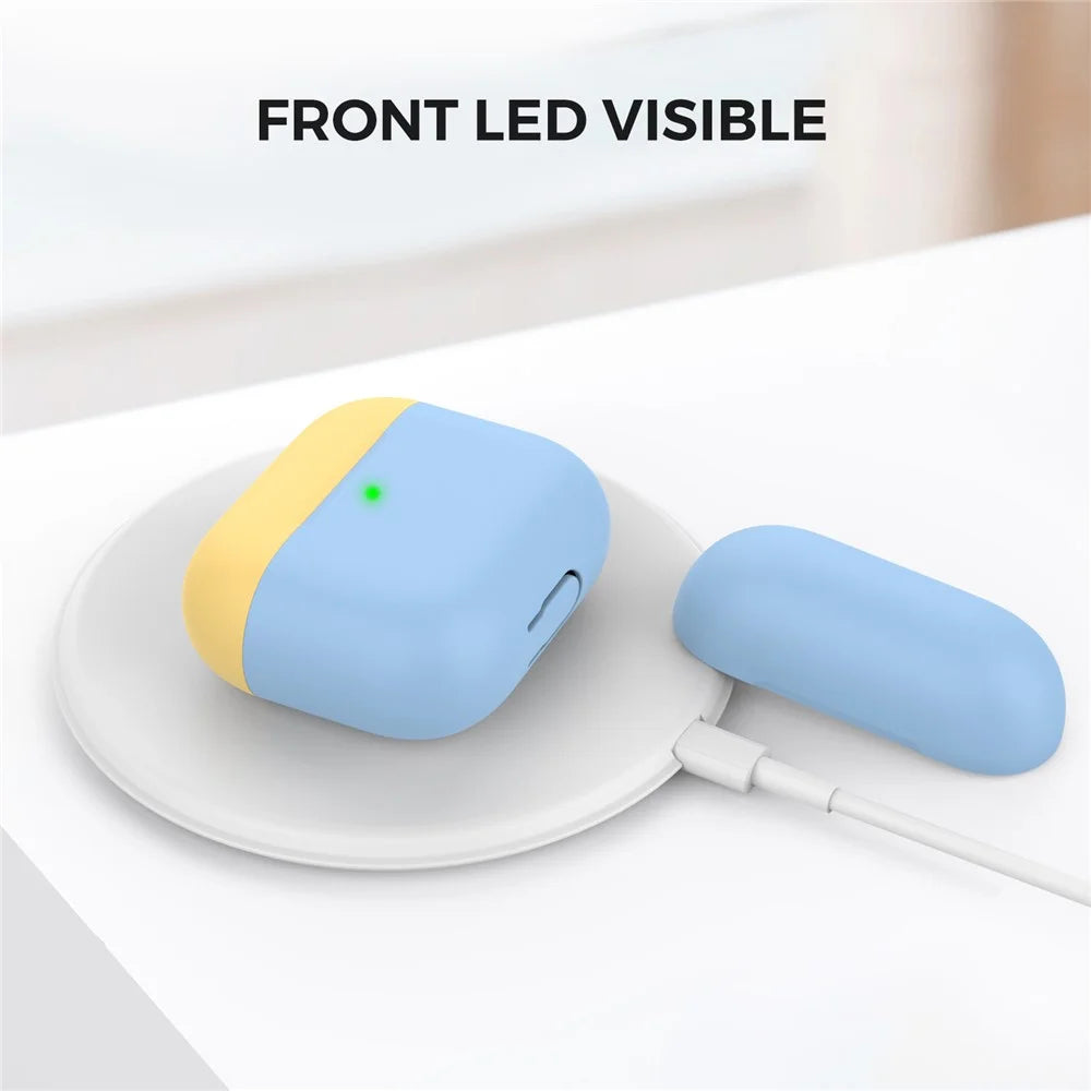 AHASTYLE PT147-2 Silicone Cover for Apple AirPods 3 Case Dual Color TWS Headset Protective Case (2 Caps + 1 Body) - Sky Blue / Yellow - 3