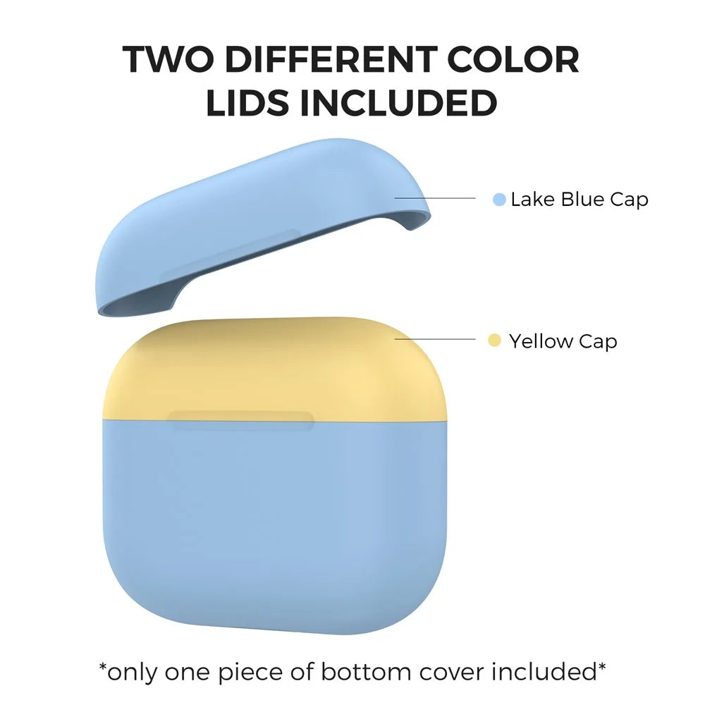 AHASTYLE PT147-2 Silicone Cover for Apple AirPods 3 Case Dual Color TWS Headset Protective Case (2 Caps + 1 Body) - Sky Blue / Yellow - 4