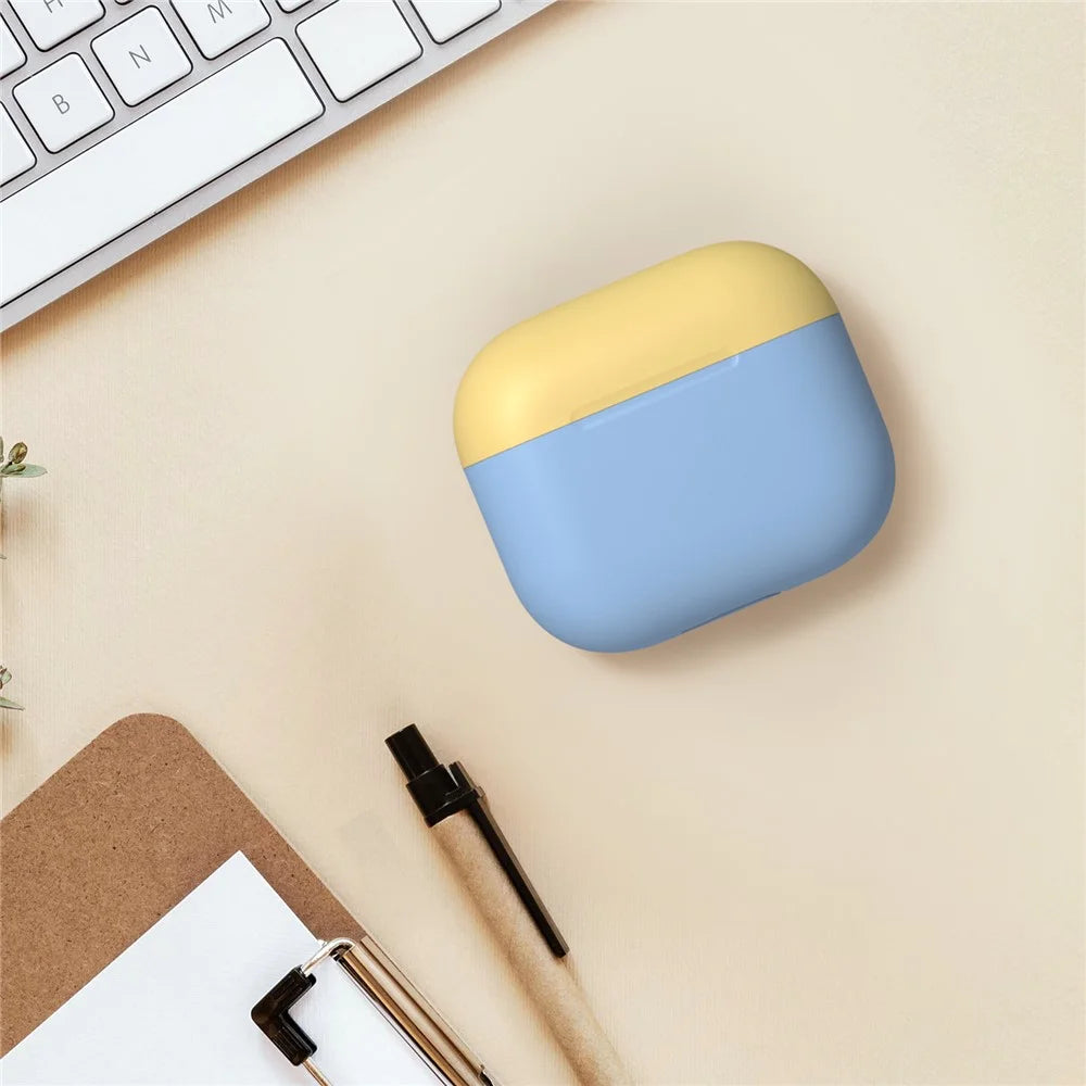 AHASTYLE PT147-2 Silicone Cover for Apple AirPods 3 Case Dual Color TWS Headset Protective Case (2 Caps + 1 Body) - Sky Blue / Yellow - 6