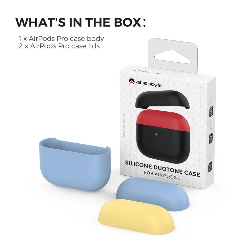 AHASTYLE PT147-2 Silicone Cover for Apple AirPods 3 Case Dual Color TWS Headset Protective Case (2 Caps + 1 Body) - Sky Blue / Yellow - 7