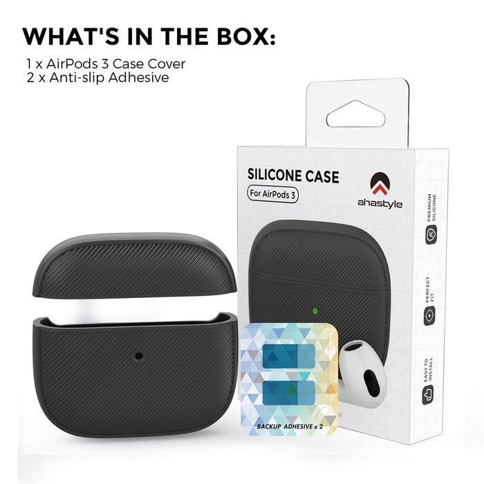AHASTYLE PT177 For Apple AirPods 3 Stripe Design Bluetooth-compatible Earphone Drop-proof Cover  Splittable Soft Silicone Protective Case - Black - 7