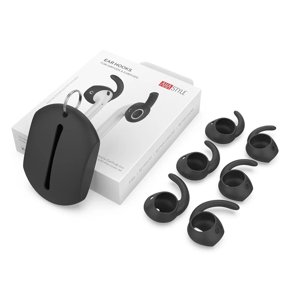 AHASTYLE PT60 3 Pairs S / M / L Size Earhook Eartips for Apple AirPods 1 / 2, Soft Silicone Earphone Anti-lost Anti-slip Earbuds Cover - Black - 1
