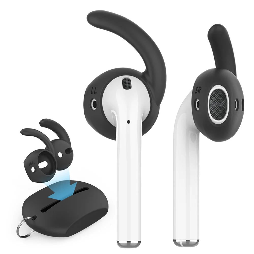 AHASTYLE PT60 3 Pairs S / M / L Size Earhook Eartips for Apple AirPods 1 / 2, Soft Silicone Earphone Anti-lost Anti-slip Earbuds Cover - Black - 3
