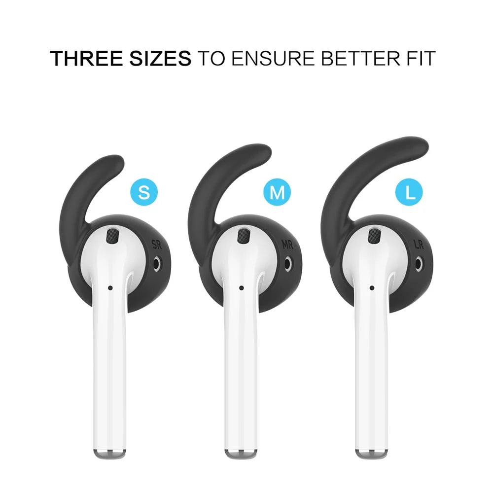AHASTYLE PT60 3 Pairs S / M / L Size Earhook Eartips for Apple AirPods 1 / 2, Soft Silicone Earphone Anti-lost Anti-slip Earbuds Cover - Black - 4
