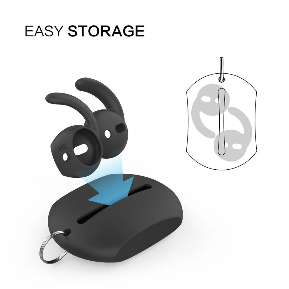 AHASTYLE PT60 3 Pairs S / M / L Size Earhook Eartips for Apple AirPods 1 / 2, Soft Silicone Earphone Anti-lost Anti-slip Earbuds Cover - Black - 6