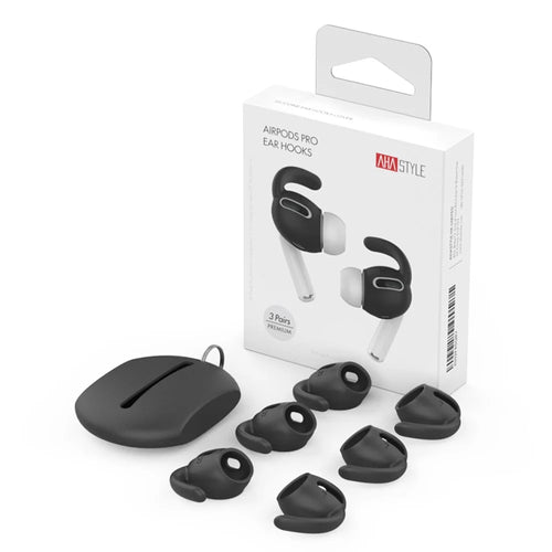 AHASTYLE PT60-Pro 3 Pairs Silicone Ear Hooks for AirPods Pro Anti-Skid Earhook Anti-Lost Ear Tips with Storage Case - Black - 1