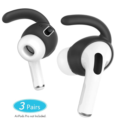 AHASTYLE PT60-Pro 3 Pairs Silicone Ear Hooks for AirPods Pro Anti-Skid Earhook Anti-Lost Ear Tips with Storage Case - Black - 2