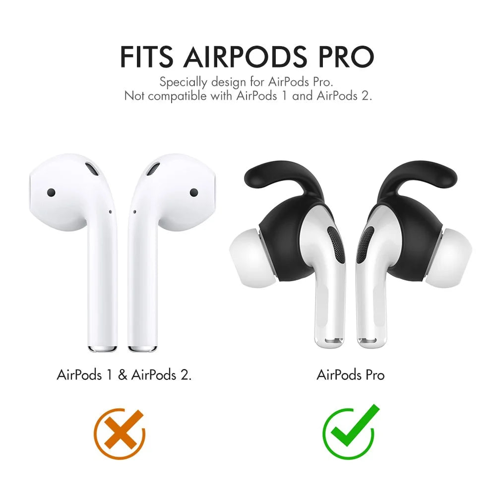 AHASTYLE PT60-Pro 3 Pairs Silicone Ear Hooks for AirPods Pro Anti-Skid Earhook Anti-Lost Ear Tips with Storage Case - Black - 3