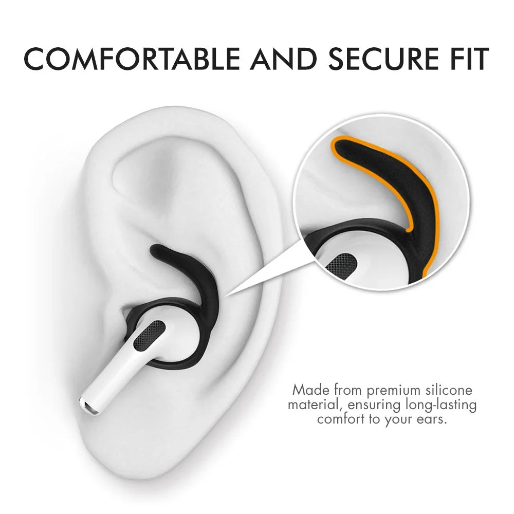 AHASTYLE PT60-Pro 3 Pairs Silicone Ear Hooks for AirPods Pro Anti-Skid Earhook Anti-Lost Ear Tips with Storage Case - Black - 4