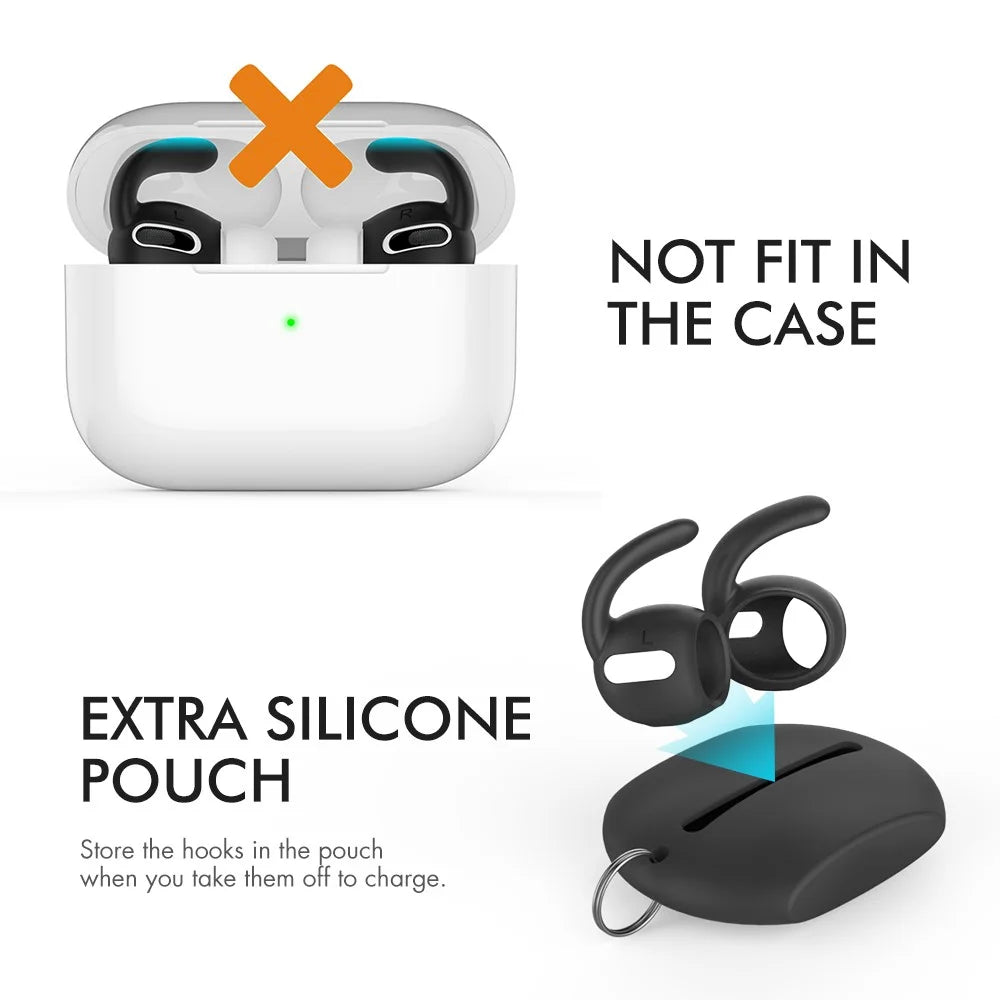 AHASTYLE PT60-Pro 3 Pairs Silicone Ear Hooks for AirPods Pro Anti-Skid Earhook Anti-Lost Ear Tips with Storage Case - Black - 5