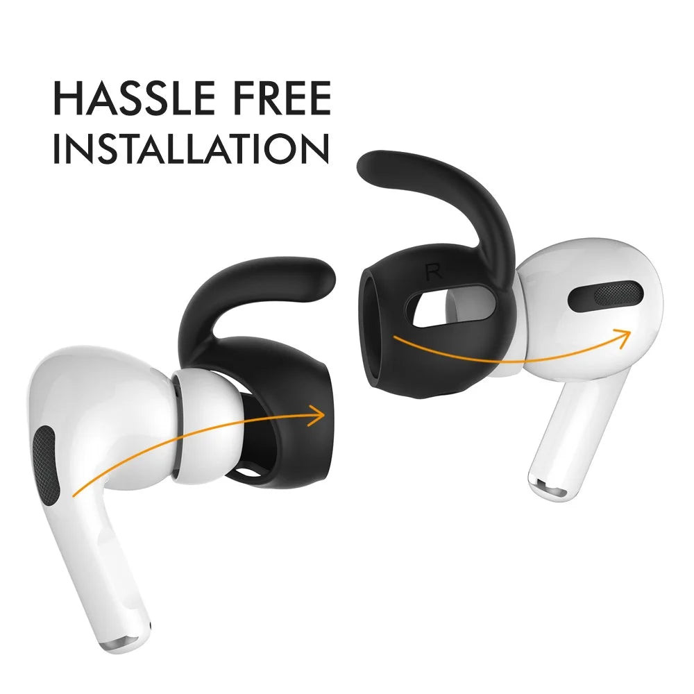 AHASTYLE PT60-Pro 3 Pairs Silicone Ear Hooks for AirPods Pro Anti-Skid Earhook Anti-Lost Ear Tips with Storage Case - Black - 7
