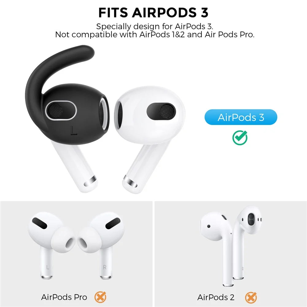 AHASTYLE PT60-3 3 Pairs Ear Hooks for AirPods 3 Anti-Skid Earhook Design Silicone Ear Tips with Storage Box (Size: S) - Black - 3