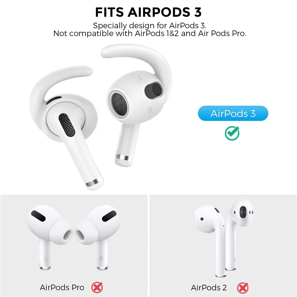 AHASTYLE PT60-3 3 Pairs L Size Earphone Tips for Apple AirPods 3, Anti-slip Earbuds Cover Soft Silicone Anti-lost Earhook Eartips - White - 3