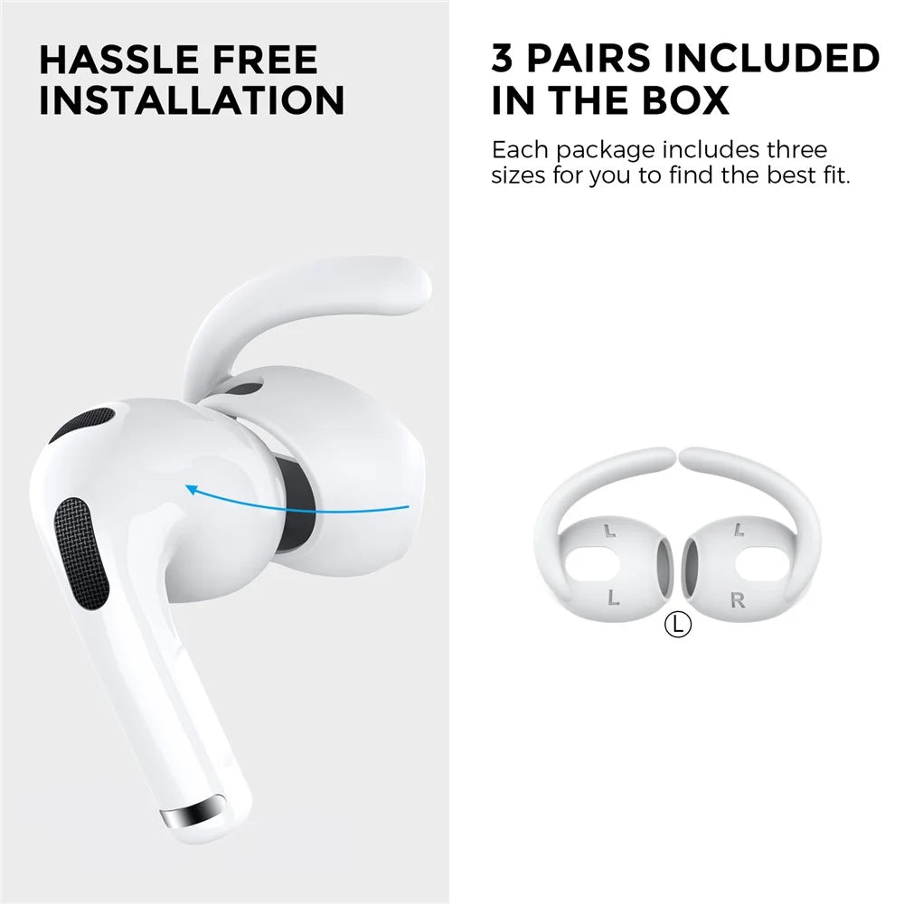 AHASTYLE PT60-3 3 Pairs L Size Earphone Tips for Apple AirPods 3, Anti-slip Earbuds Cover Soft Silicone Anti-lost Earhook Eartips - White - 5