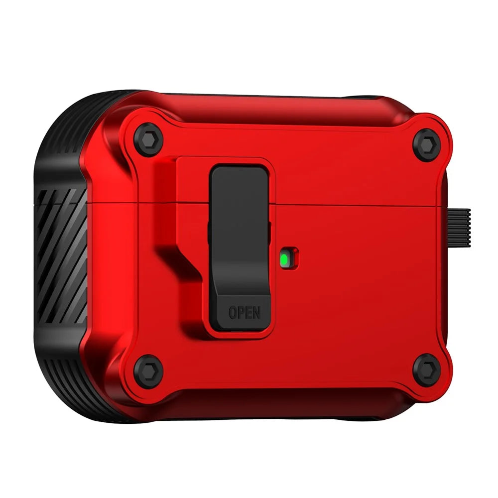 Earphone Case for Apple AirPods Pro 2, Bluetooth-compatible Earbuds TPU+PC Cover with Auto Opening Lock and Carabiner - Red - 1