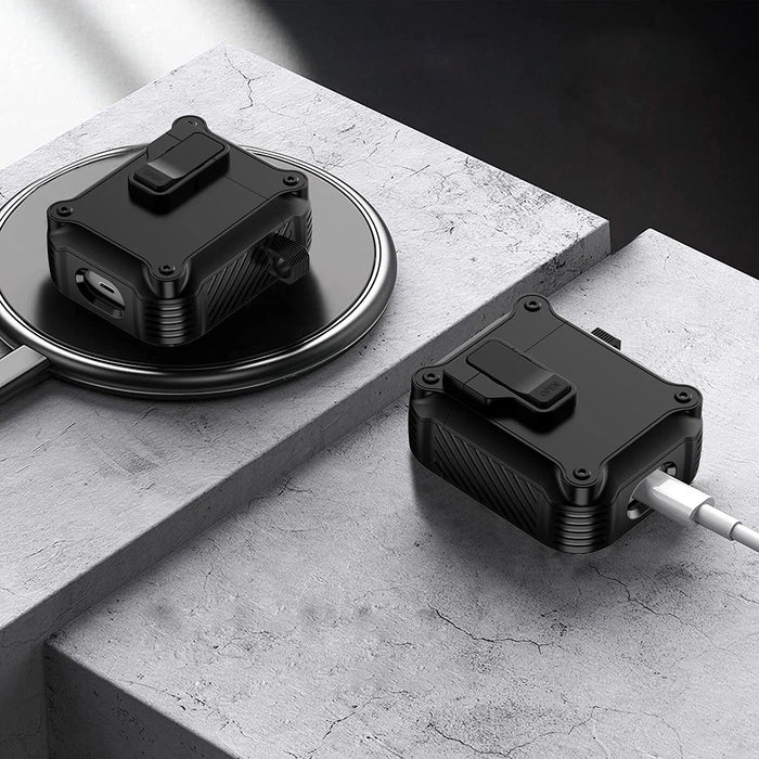 For Apple AirPods with Charging Case (2016) / (2019)  /  AirPods with Wireless Charging Case (2019) TPU+PC Case Bluetooth-compatible Earbuds Cover - Black - 3