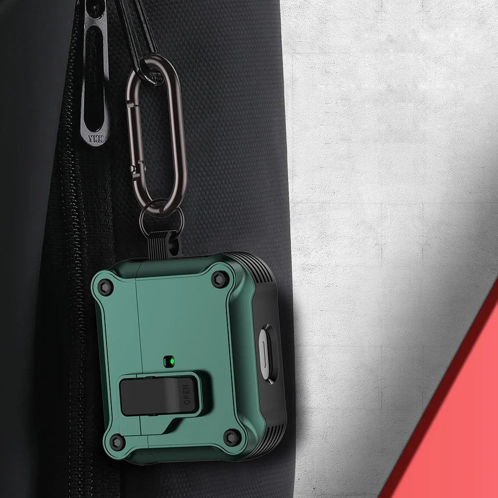 Protective Case for Apple AirPods 3 Case TWS Earbuds TPU+PC Cover with Auto Opening Lock and Carabiner - Green - 5