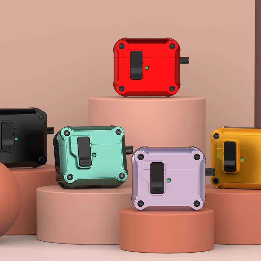 Protective Case for Apple AirPods 3 Case TWS Earbuds TPU+PC Cover with Auto Opening Lock and Carabiner - Green - 6