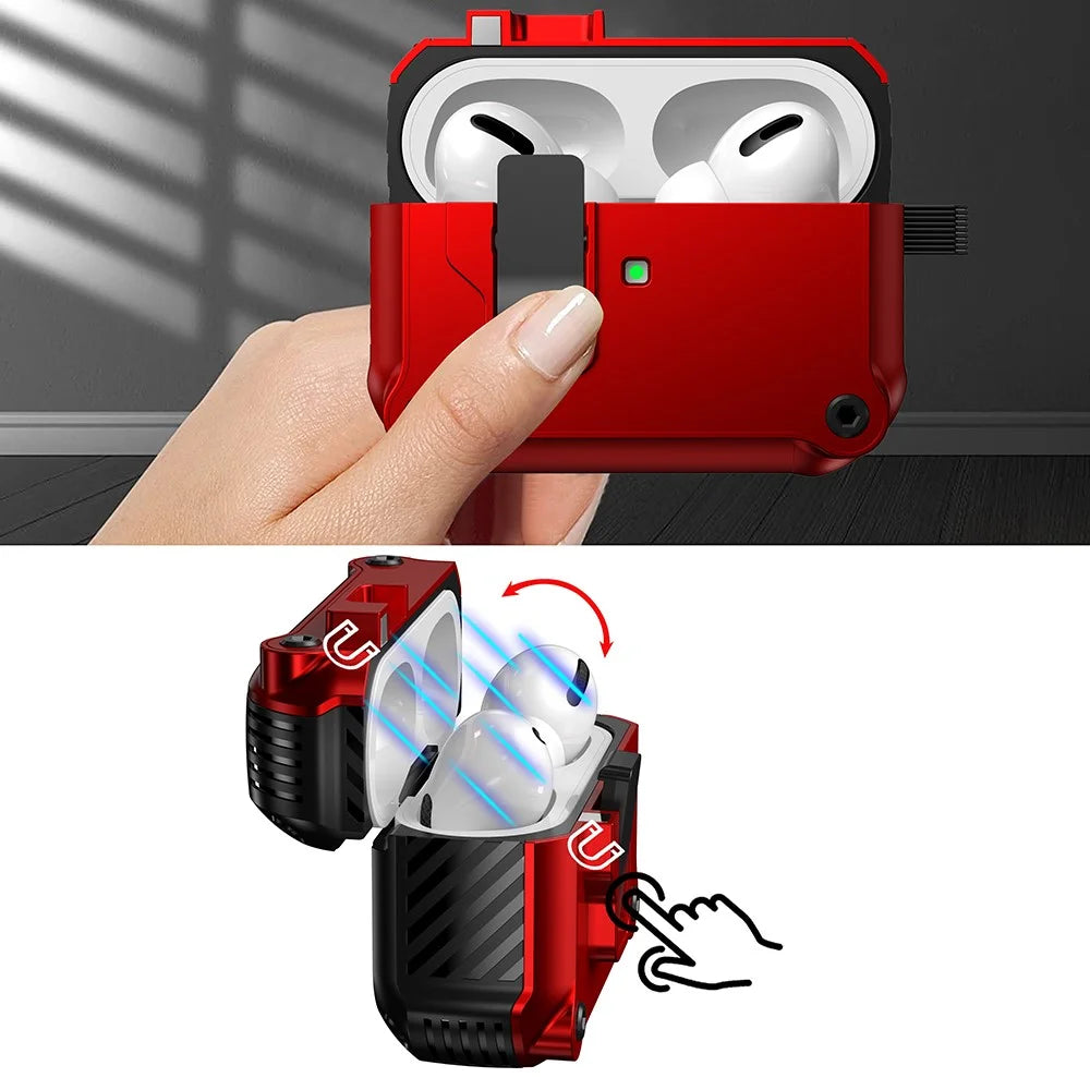 Compatible with Apple AirPods Pro Case TPU+PC Protector Bluetooth-compatible Earbuds Cover with Auto Lock - Red - 2