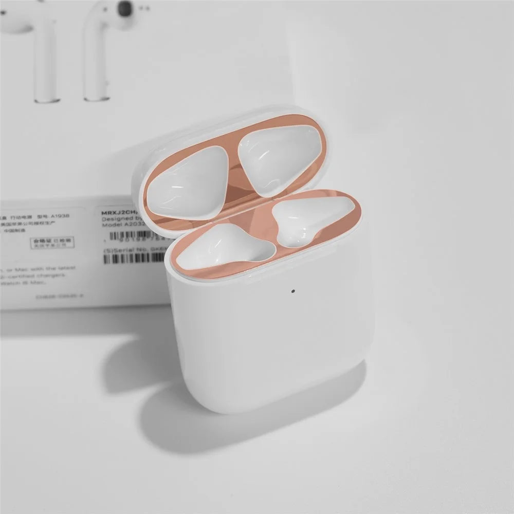 AHASTYLE PT68 for Apple AirPods Pro / Pro 2 Earphone Sticker Earbud Charging Case Metal Nickel Sheet Dustproof Decal - Rose Gold - 5