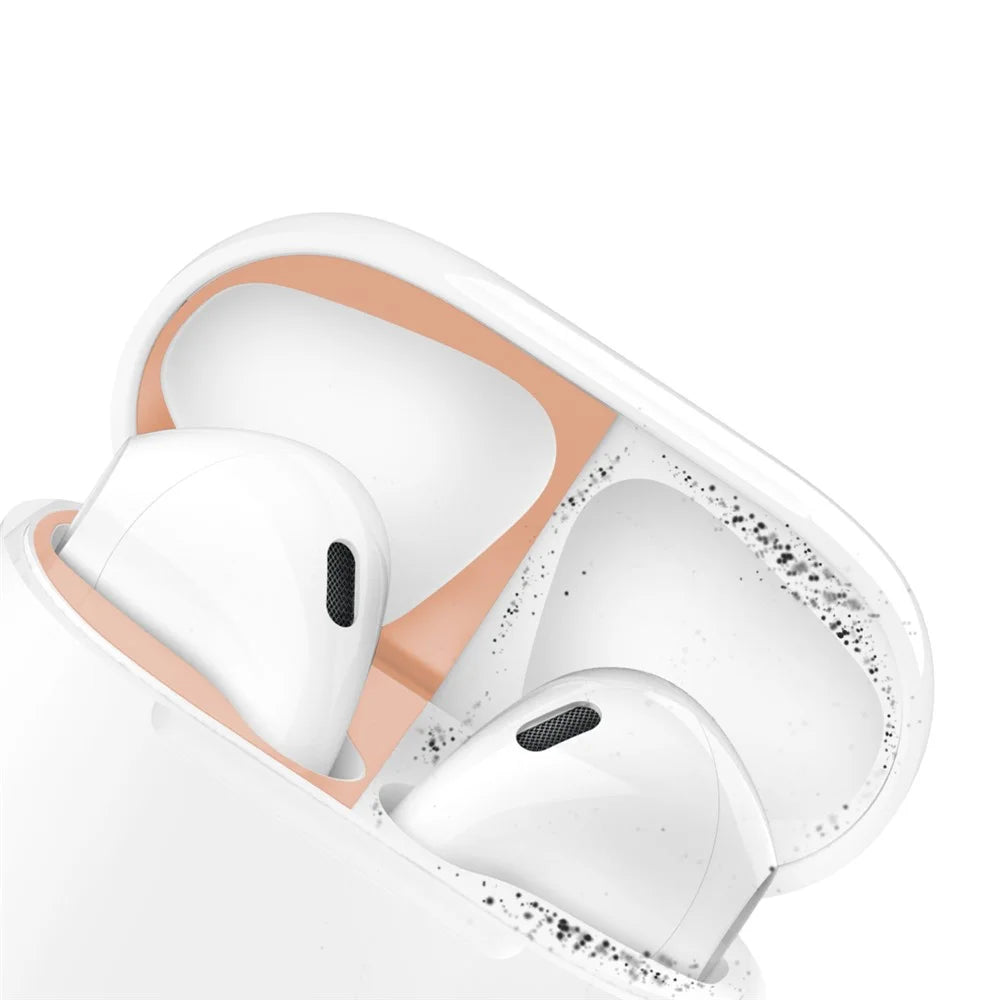 AHASTYLE PT68 for Apple AirPods Pro / Pro 2 Earphone Sticker Earbud Charging Case Metal Nickel Sheet Dustproof Decal - Rose Gold - 7