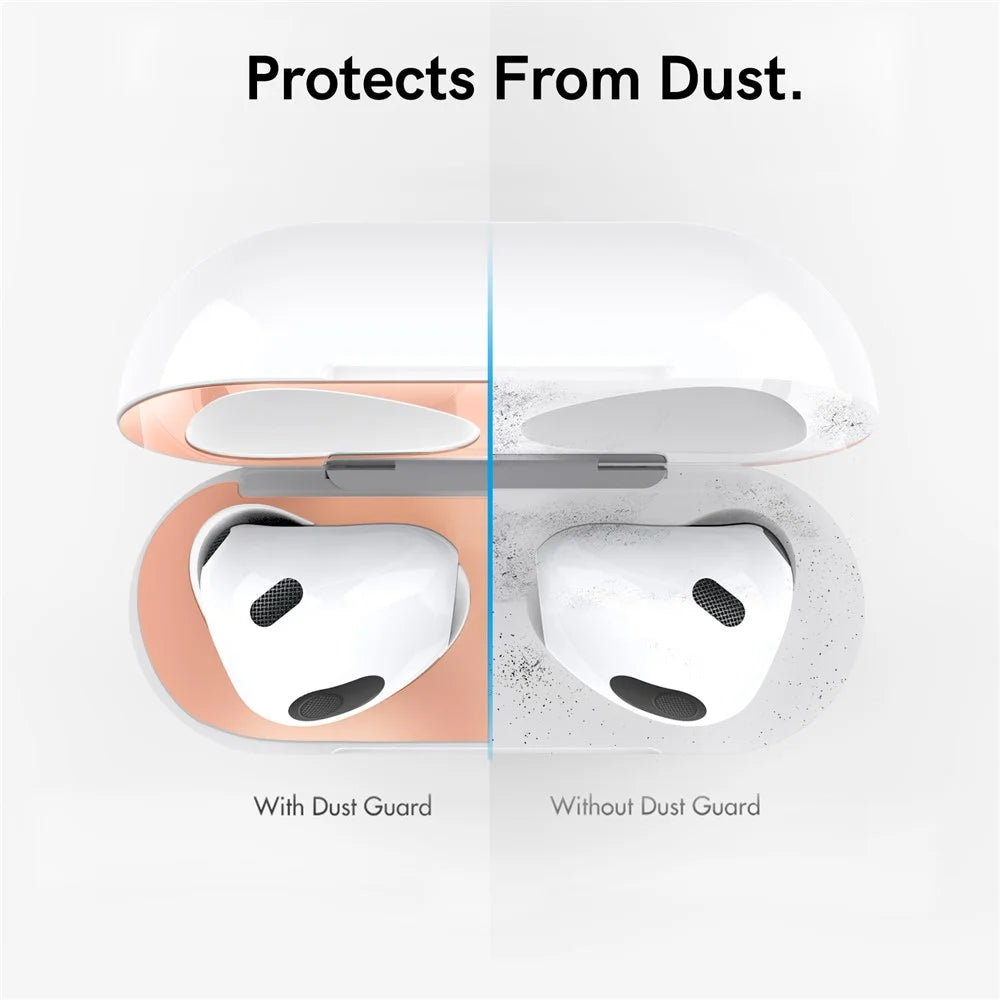 AHASTYLE PT68-3 Dustproof Sticker for Apple AirPods 3, Earphone Charging Case Ultra Thin Metal Nickel Sheet Decal - Rose Gold - 2