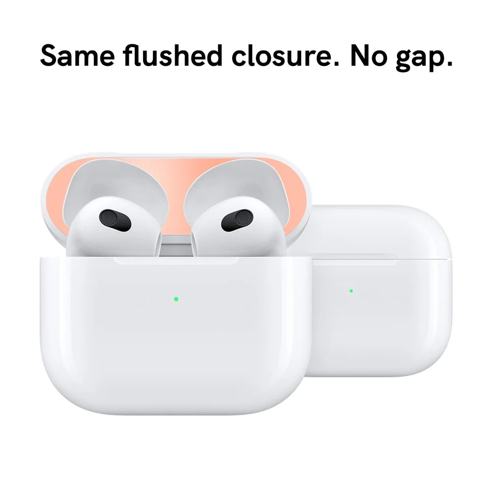 AHASTYLE PT68-3 Dustproof Sticker for Apple AirPods 3, Earphone Charging Case Ultra Thin Metal Nickel Sheet Decal - Rose Gold - 5