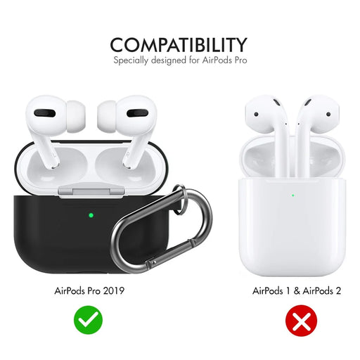 AHASTYLE PT-P1 Earphone Silicone Case for Apple AirPods Pro, Earbud Charging Box Full Protection Cover with Carabiner - Black - 2