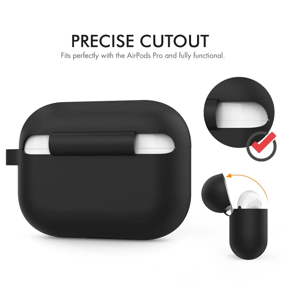 AHASTYLE PT-P1 Earphone Silicone Case for Apple AirPods Pro, Earbud Charging Box Full Protection Cover with Carabiner - Black - 4