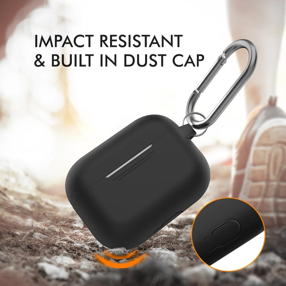 AHASTYLE PT-P1 Earphone Silicone Case for Apple AirPods Pro, Earbud Charging Box Full Protection Cover with Carabiner - Black - 5
