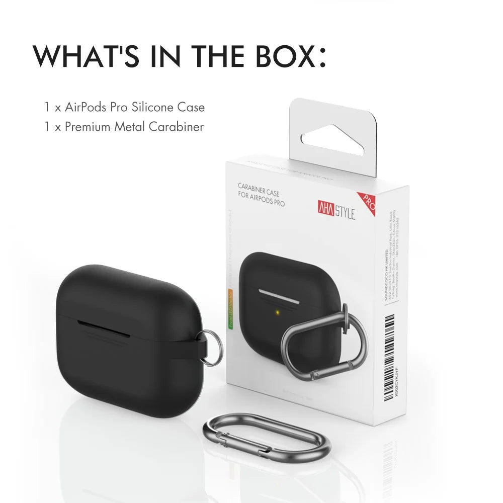 AHASTYLE PT-P1 Earphone Silicone Case for Apple AirPods Pro, Earbud Charging Box Full Protection Cover with Carabiner - Black - 7