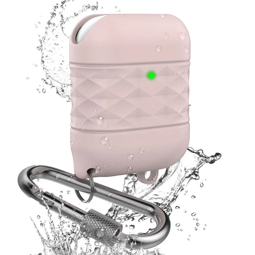 AHASTYLE PT-79 Compatible with Apple AirPods 1st / 2nd Generation Charging Case Cover Splashproof Silicone Protective Cover with Carabiner - Pink - 1