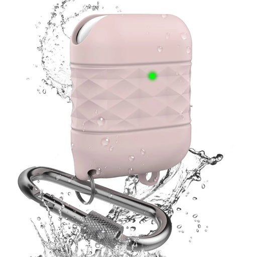 AHASTYLE PT-79 Compatible with Apple AirPods 1st / 2nd Generation Charging Case Cover Splashproof Silicone Protective Cover with Carabiner - Pink - 1