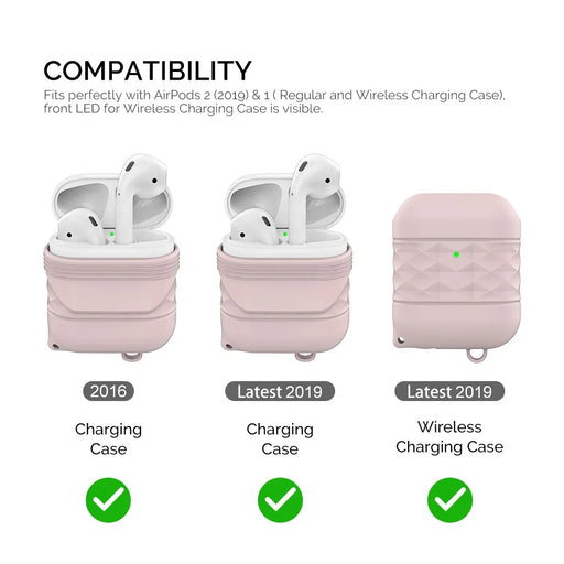 AHASTYLE PT-79 Compatible with Apple AirPods 1st / 2nd Generation Charging Case Cover Splashproof Silicone Protective Cover with Carabiner - Pink - 2
