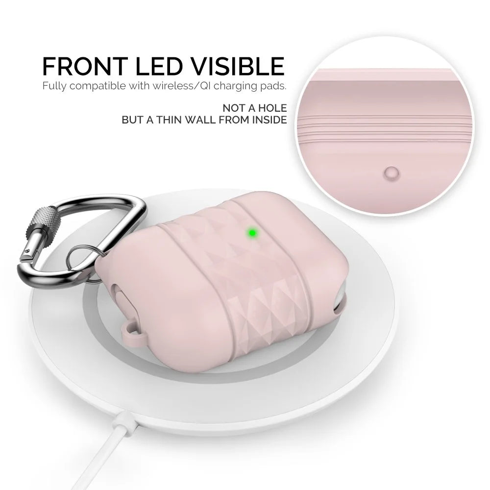 AHASTYLE PT-79 Compatible with Apple AirPods 1st / 2nd Generation Charging Case Cover Splashproof Silicone Protective Cover with Carabiner - Pink - 3