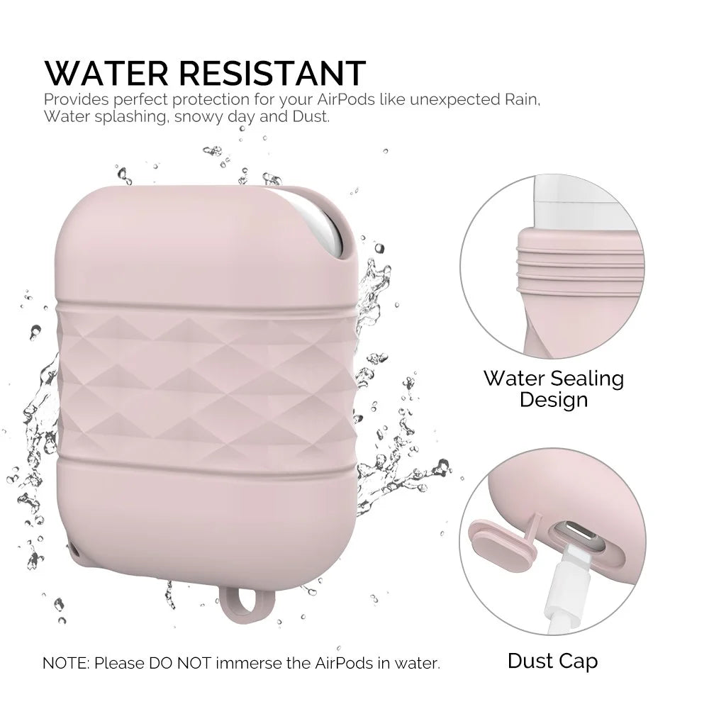 AHASTYLE PT-79 Compatible with Apple AirPods 1st / 2nd Generation Charging Case Cover Splashproof Silicone Protective Cover with Carabiner - Pink - 4