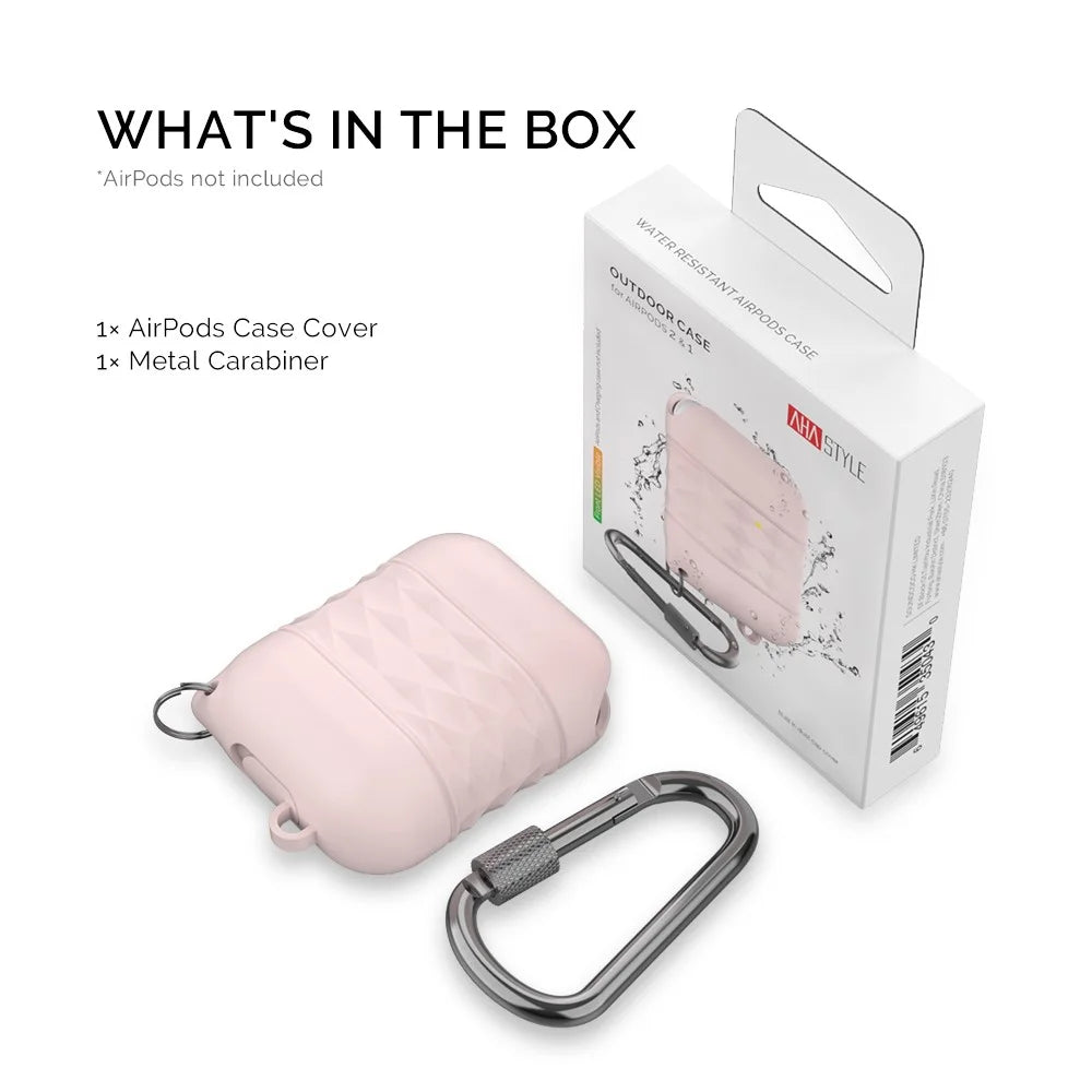 AHASTYLE PT-79 Compatible with Apple AirPods 1st / 2nd Generation Charging Case Cover Splashproof Silicone Protective Cover with Carabiner - Pink - 7