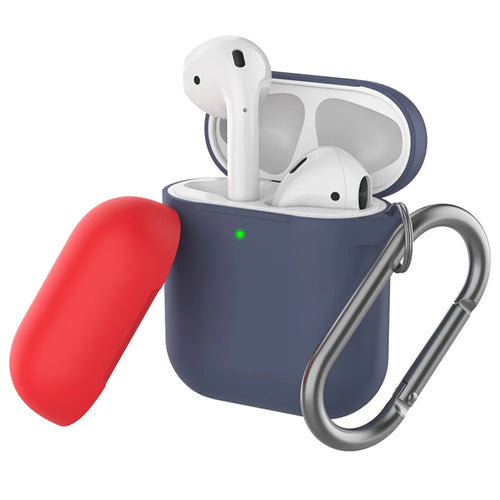 AHASTYLE PT-46 For AirPods with Charging Case (2016) / (2019) / AirPods with Wireless Charging Case (2019) Contrast Color Splittable Cover Silicone Anti-drop Sleeve - Body-Navy Blue / Top-Navy Blue,Red - 1
