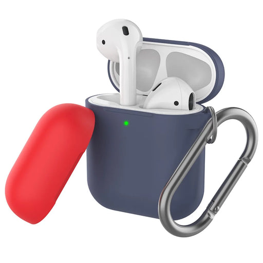 AHASTYLE PT-46 For AirPods with Charging Case (2016) / (2019) / AirPods with Wireless Charging Case (2019) Contrast Color Splittable Cover Silicone Anti-drop Sleeve - Body-Navy Blue / Top-Navy Blue,Red - 1
