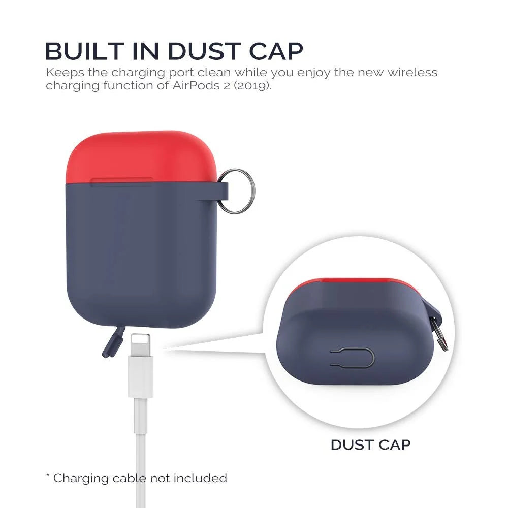 AHASTYLE PT-46 For AirPods with Charging Case (2016) / (2019) / AirPods with Wireless Charging Case (2019) Contrast Color Splittable Cover Silicone Anti-drop Sleeve - Body-Navy Blue / Top-Navy Blue,Red - 2