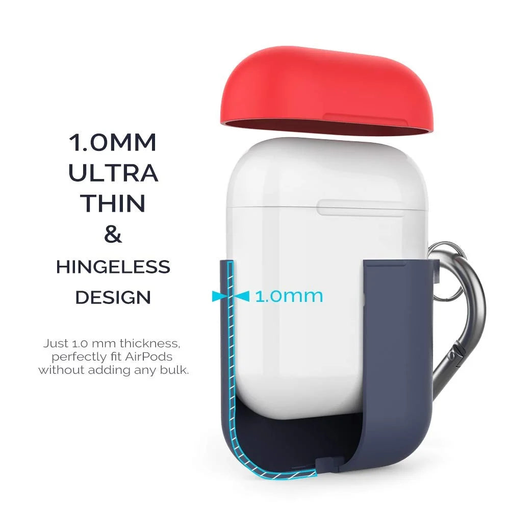 AHASTYLE PT-46 For AirPods with Charging Case (2016) / (2019) / AirPods with Wireless Charging Case (2019) Contrast Color Splittable Cover Silicone Anti-drop Sleeve - Body-Navy Blue / Top-Navy Blue,Red - 3