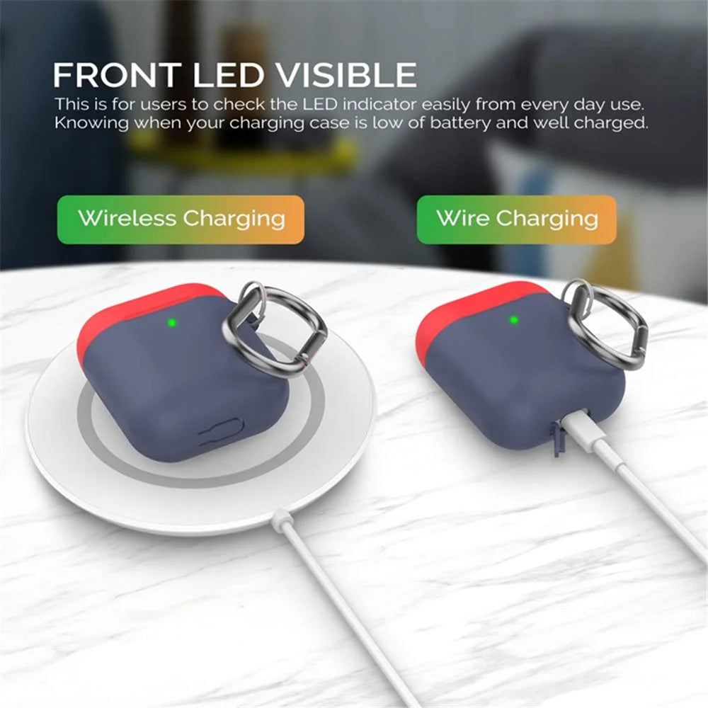 AHASTYLE PT-46 For AirPods with Charging Case (2016) / (2019) / AirPods with Wireless Charging Case (2019) Contrast Color Splittable Cover Silicone Anti-drop Sleeve - Body-Navy Blue / Top-Navy Blue,Red - 4