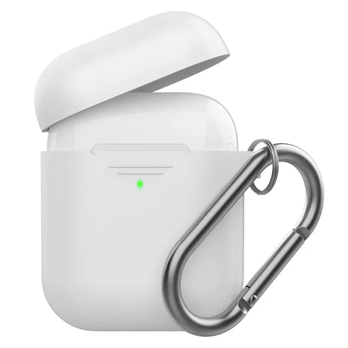 AHASTYLE PT-06-F For AirPods with Charging Case (2016) / (2019) / AirPods with Wireless Charging Case (2019) Anti-dust Plug Design Splittable Silicone Cover with Hook - White - 1