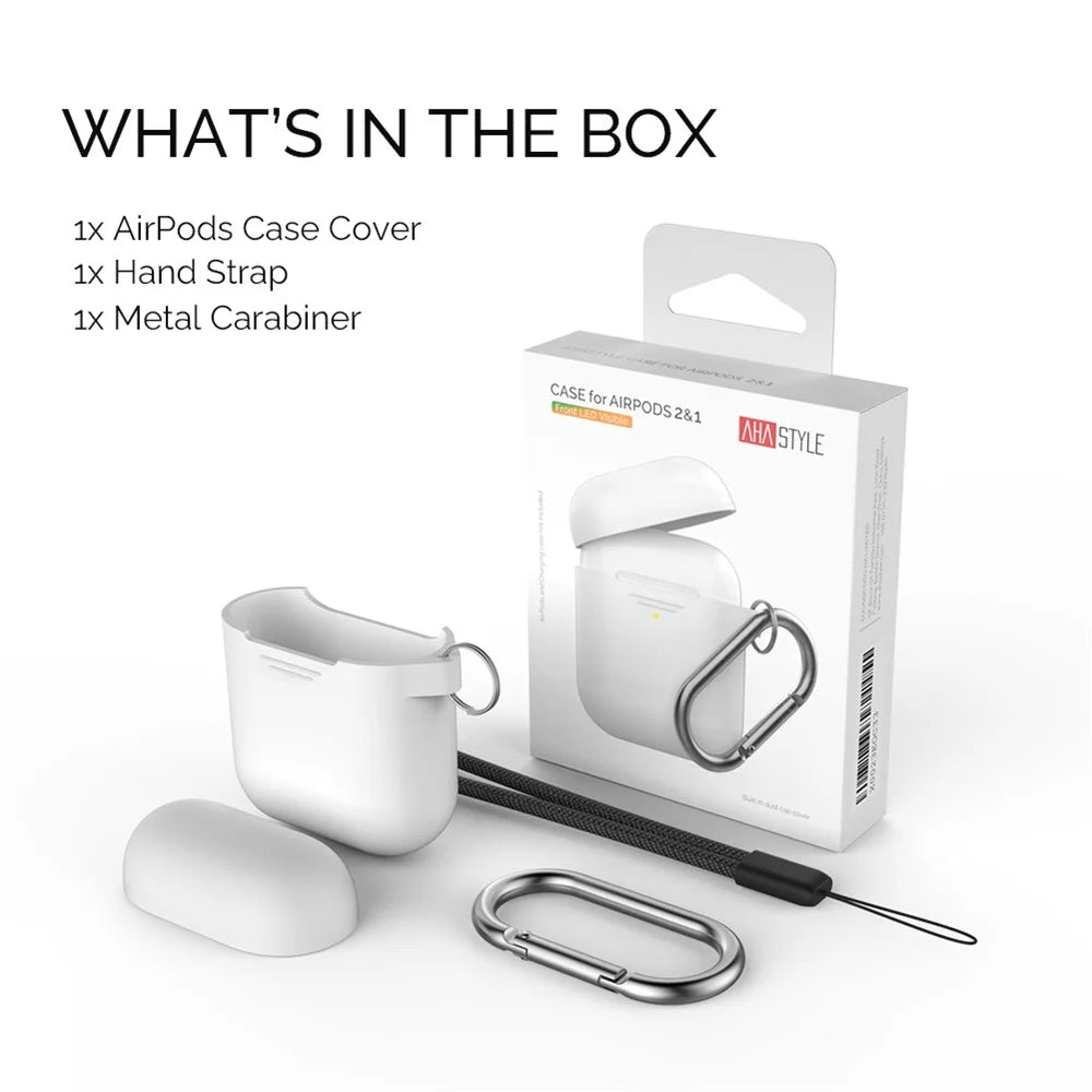 AHASTYLE PT-06-F For AirPods with Charging Case (2016) / (2019) / AirPods with Wireless Charging Case (2019) Anti-dust Plug Design Splittable Silicone Cover with Hook - White - 6